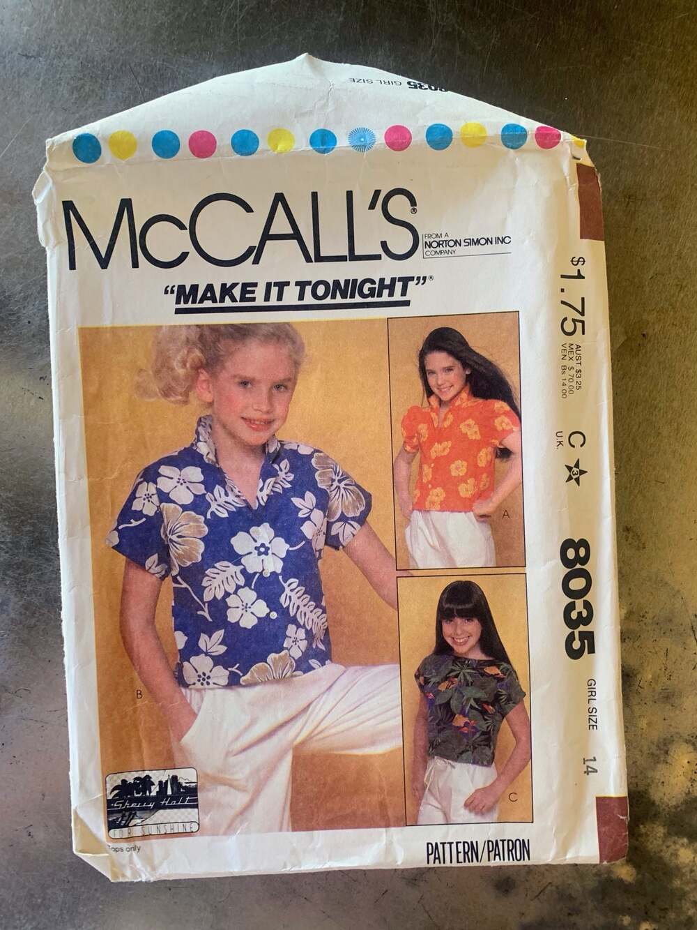 Vintage McCall's 8035 Girl's "Make It Tonight" Tops Sewing Pattern, Size 14